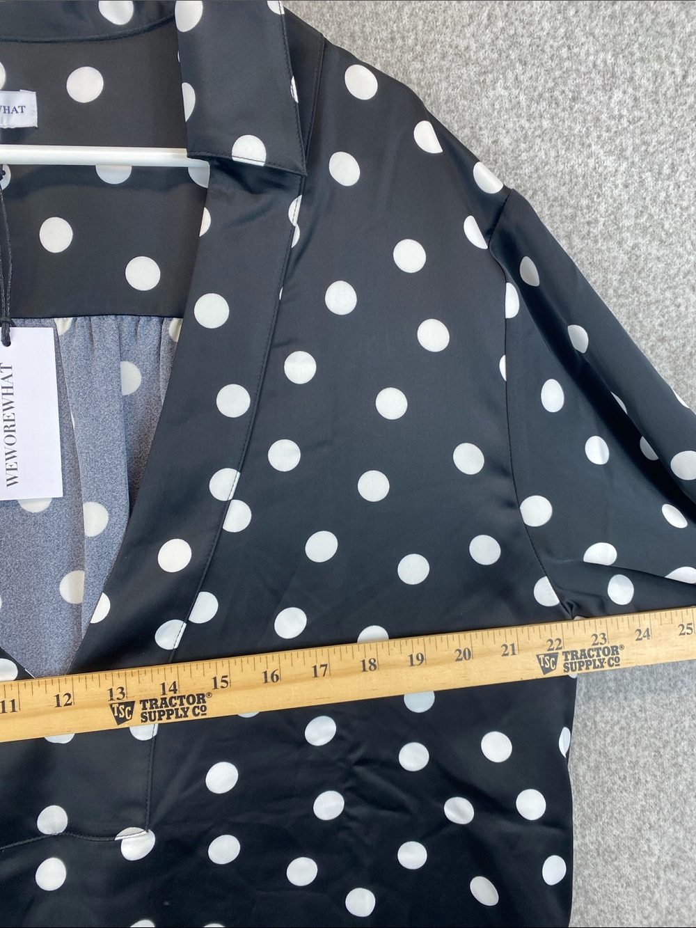 We Wore What Women Mini Shirt Dress Black Polka Dot Size S Satin Deep V-neck - Picture 4 of 10